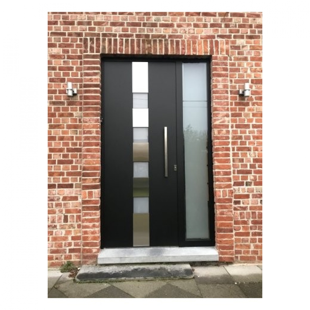 Porte d'entrée Cubis 200 en aluminium laquée noire - Profel