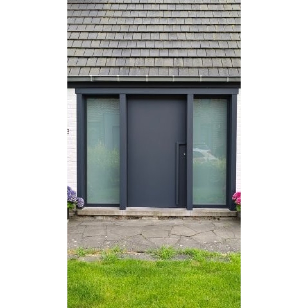 Porte d'entrée PLANO en aluminium RAL 7021.  Poignée Cana - Profel