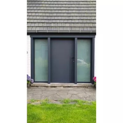 Porte d'entrée PLANO en aluminium RAL 7021. Poignée Cana - Profel